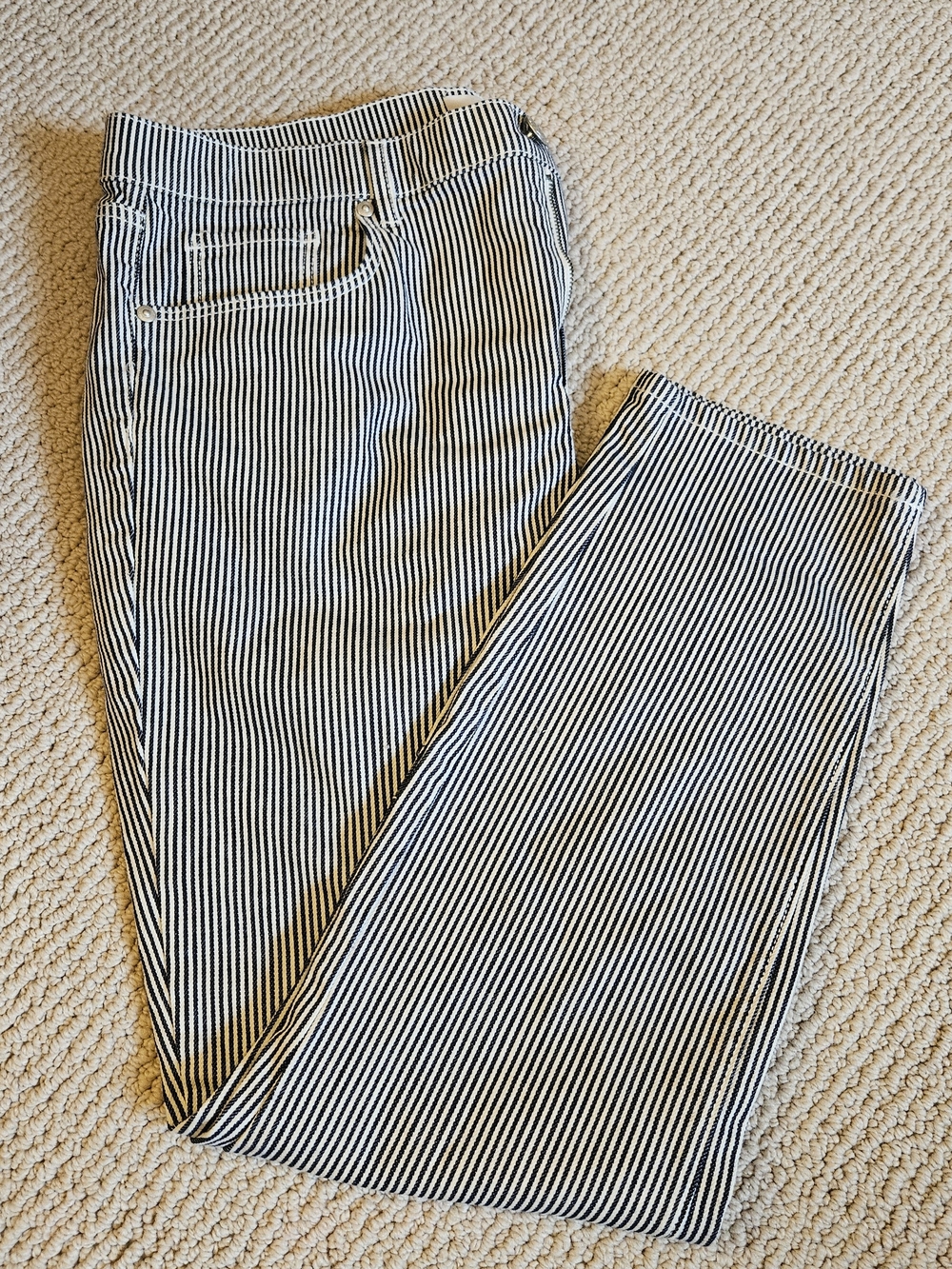 LOFT Black & White Pinstripe Straight-Leg Jeans
